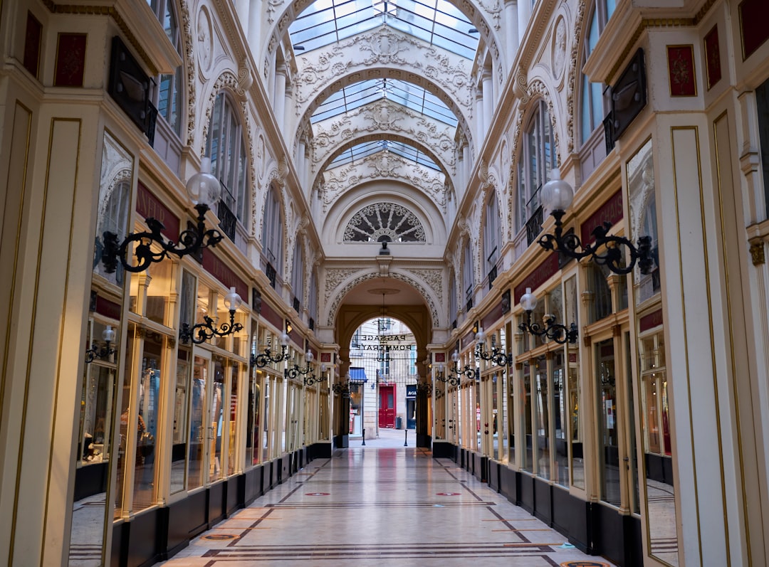a hallway with many doors and windows
