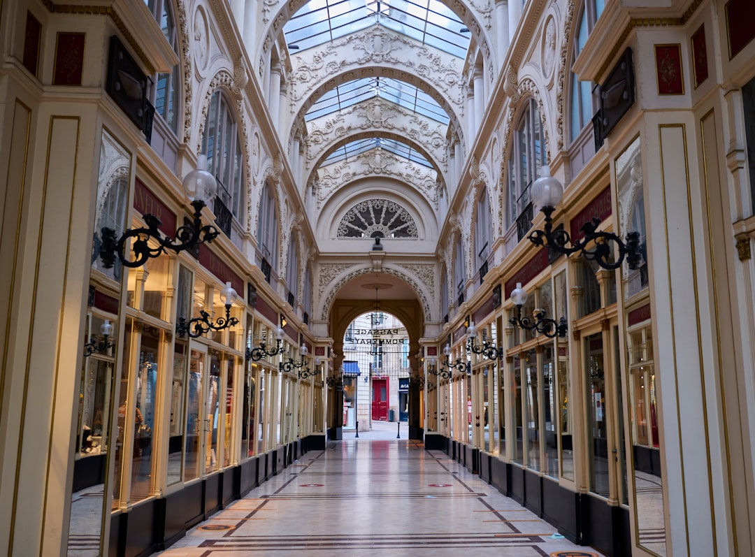 a hallway with many doors and windows